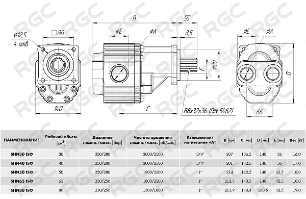SHN80 ISO (80 см3) гидронасос шестеренный