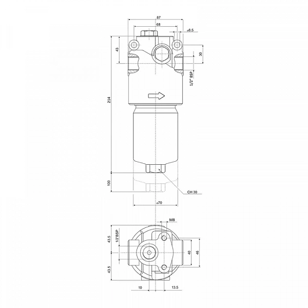 HMM282F25XNR 1/2&amp;quot; Напорный фильтр очистки гидравлический 80 л/мин 220 бар 25 мкм