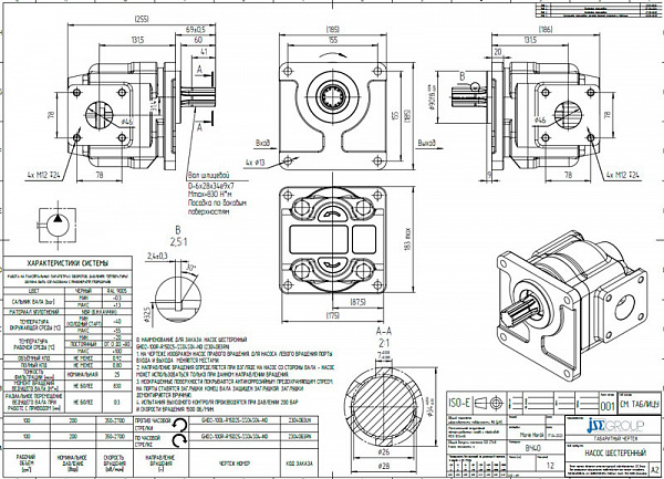 Гидронасос GHD2-100R-R15D25-SS04S04-ND шестеренный правого вращения