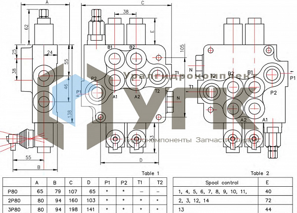 2Р80-1Вн1Ан1 M-11 Гидpоpаспpeдeлитель моноблочный 