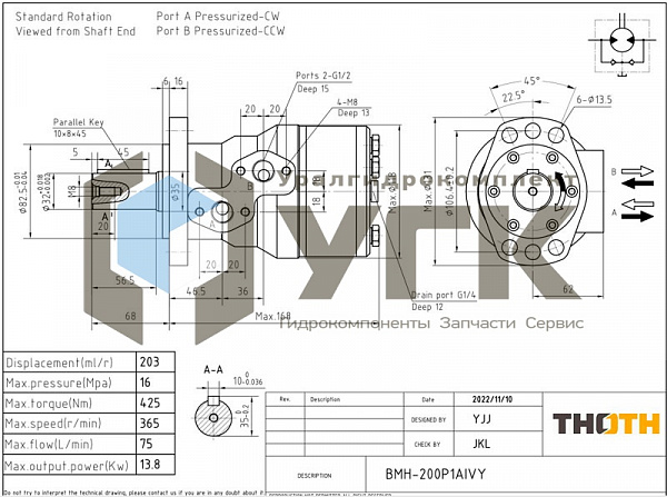 BMH-200 P1A1VY (аналог MH 200C) Гидромотор героторный 