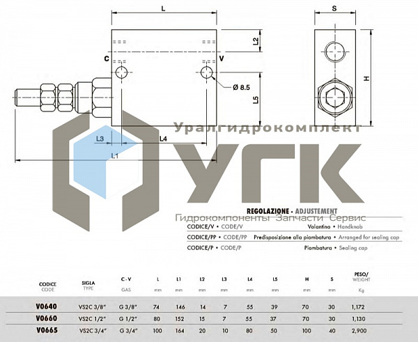 VS2C 3/8&amp;quot; (10-180 BAR) Последовательный клапан